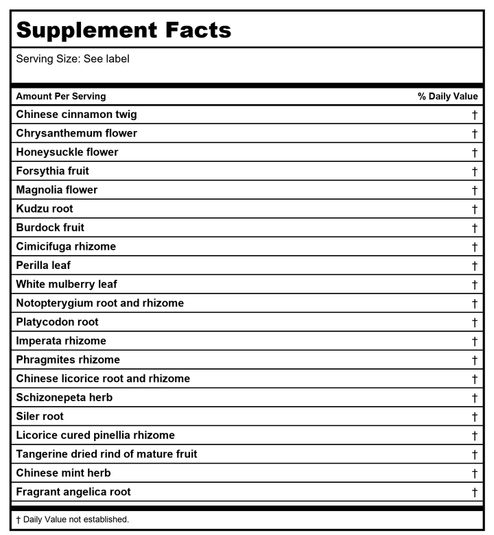 Kan Herb Gentle Warriors Windbreaker 2oz - Supplement Facts panel
