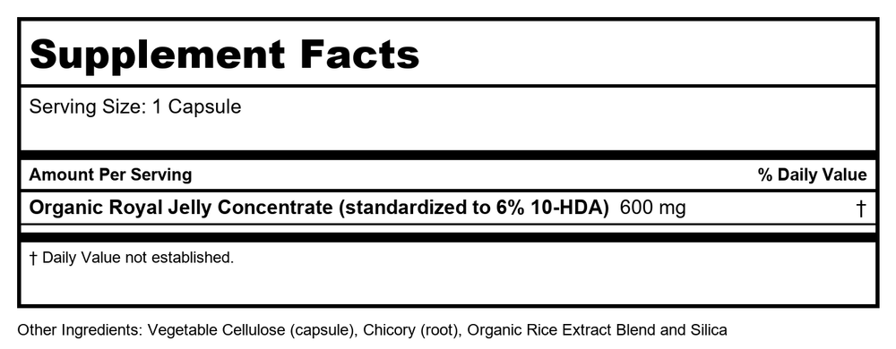 Honey Gardens Premier One Royal Jelly 2000 Ultra Potency 30 Capsules - Supplement Facts panel