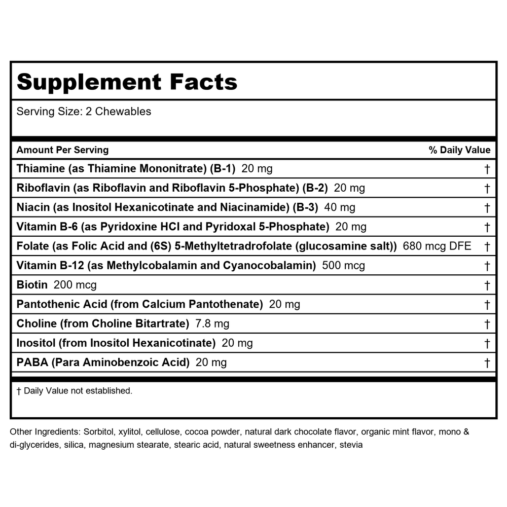 Kal Coenzyme B-Complex Tablets Cocoa Mint 60 Chewables - Supplement Facts panel