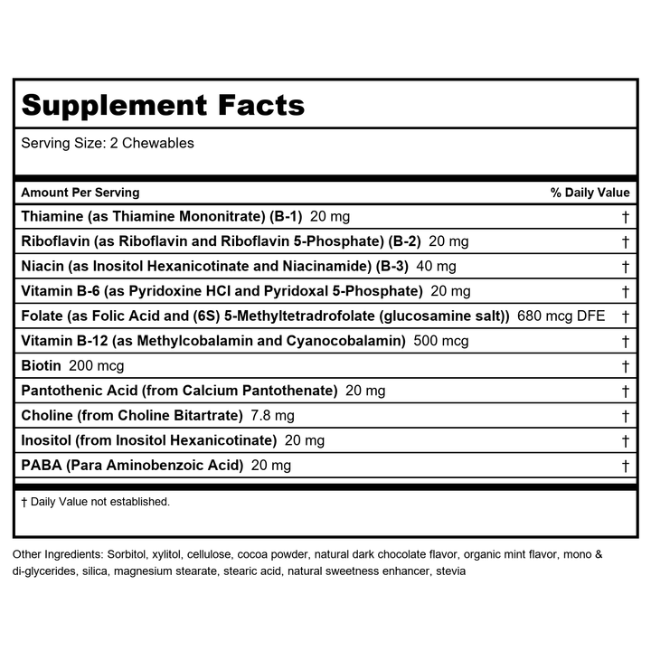Kal Coenzyme B-Complex Tablets Cocoa Mint 60 Chewables - Supplement Facts panel