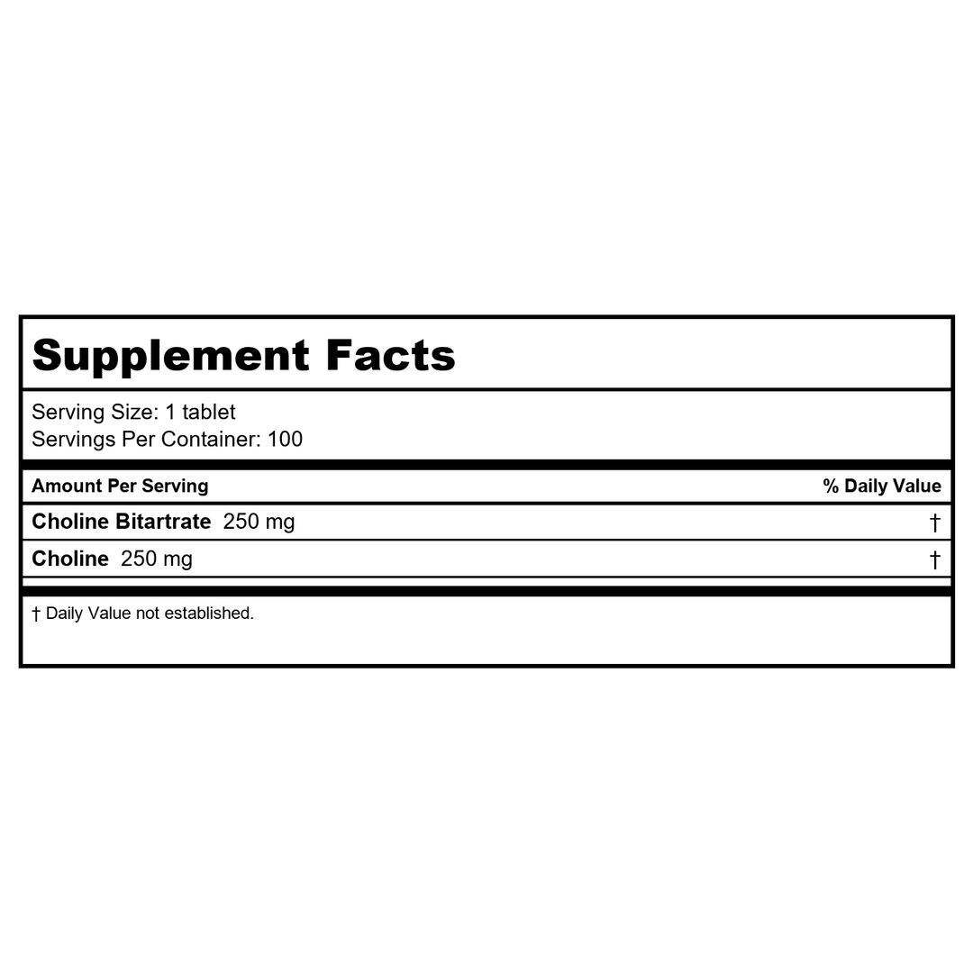 Kal Choline 250 mg 100 Tablets    58874 - Supplement Facts panel