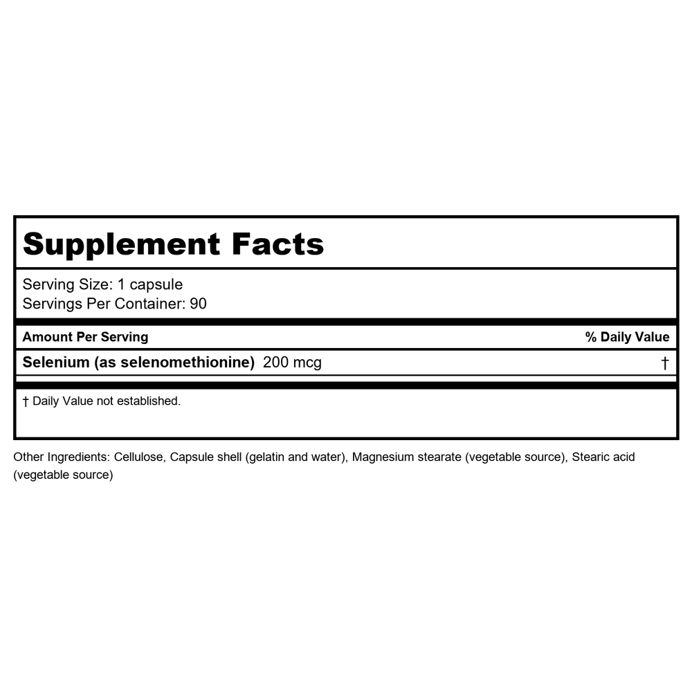 Biotics Research Selenomethionine 90 Capsules - Supplement Facts panel