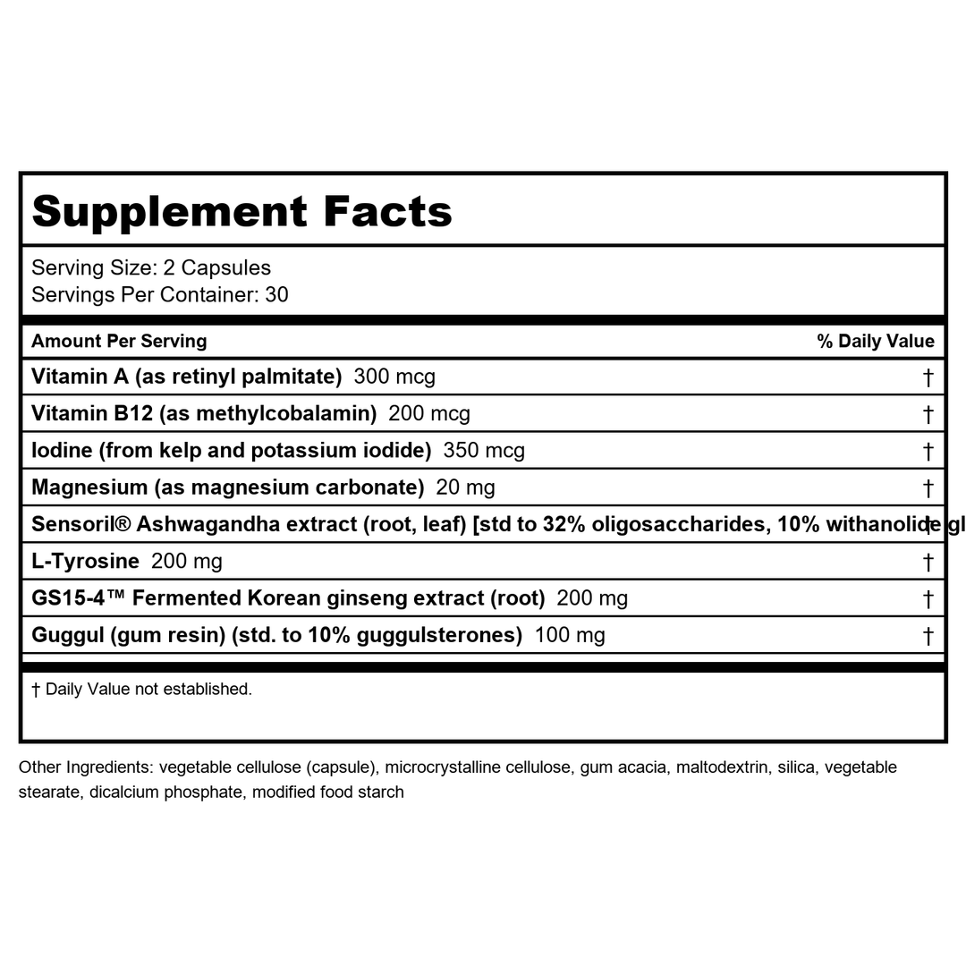 Life Extension Triple Action Thyroid 60 Vcaps - 2 Pack - B01CZ8D2D6 - Supplement Facts panel