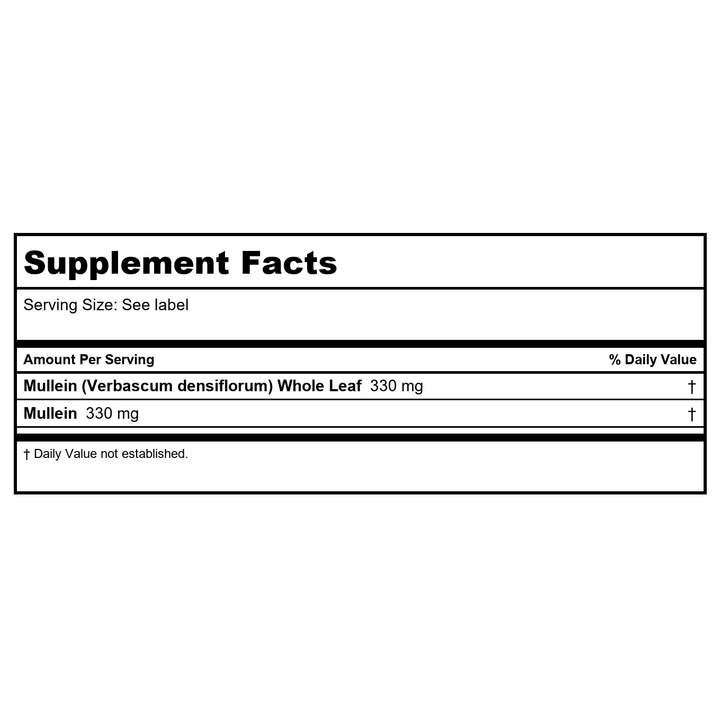 Solaray Mullein 330 mg 100 Vcaps - 2 Pack - Supplement Facts panel
