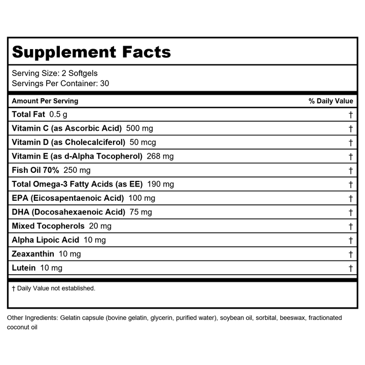 Eye Promise AREDS 2 Plus ZINC-FREE 60 Softgels - - Supplement Facts panel