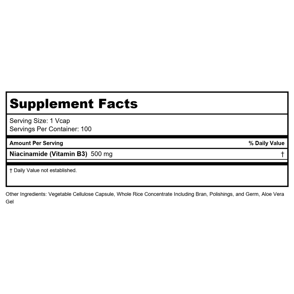 Solaray Niacinamide 500mg 100 Vcaps - 3 Pack - Supplement Facts panel