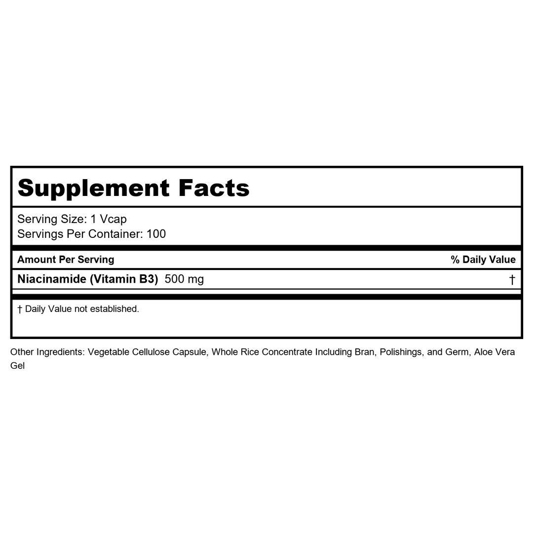 Solaray Niacinamide 500mg 100 Vcaps - 3 Pack - Supplement Facts panel