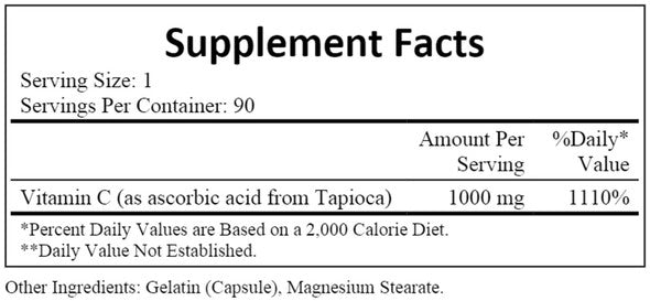 Ecological Formulas Vitamin C-1000 From Tapioca 120 capsules - 3 Pack - Supplement Facts panel