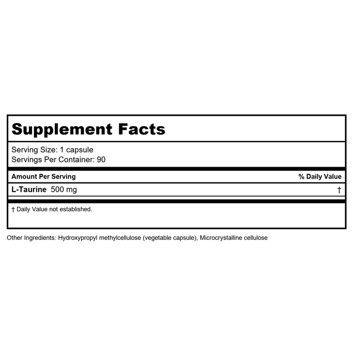 NuMedica Taurine 90 Capsules - Supplement Facts panel