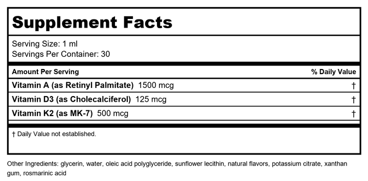 Davinci Liposomal A 1oz - Supplement Facts panel