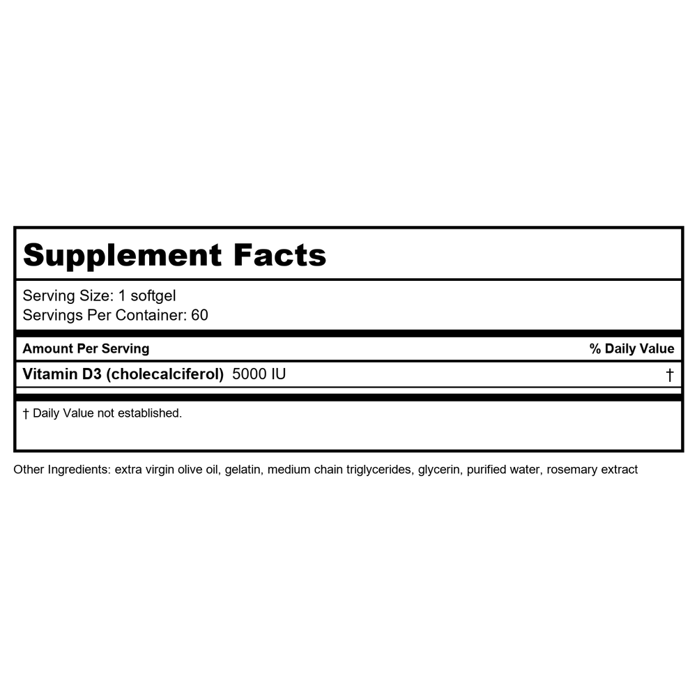 Life Extension Vitamin D3 5000 IU 60 Softgels - Supplement Facts panel
