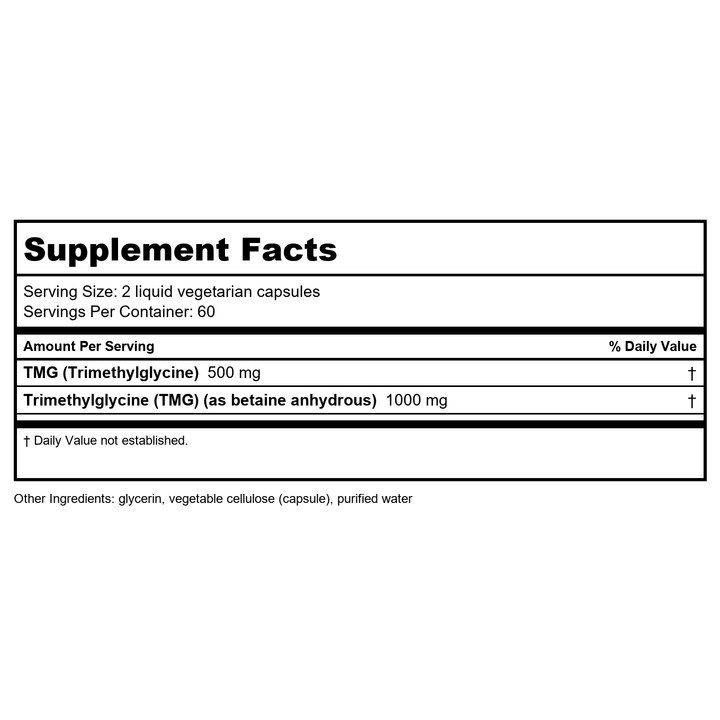 Life Extension TMG 500mg 60 Vcaps - Supplement Facts panel