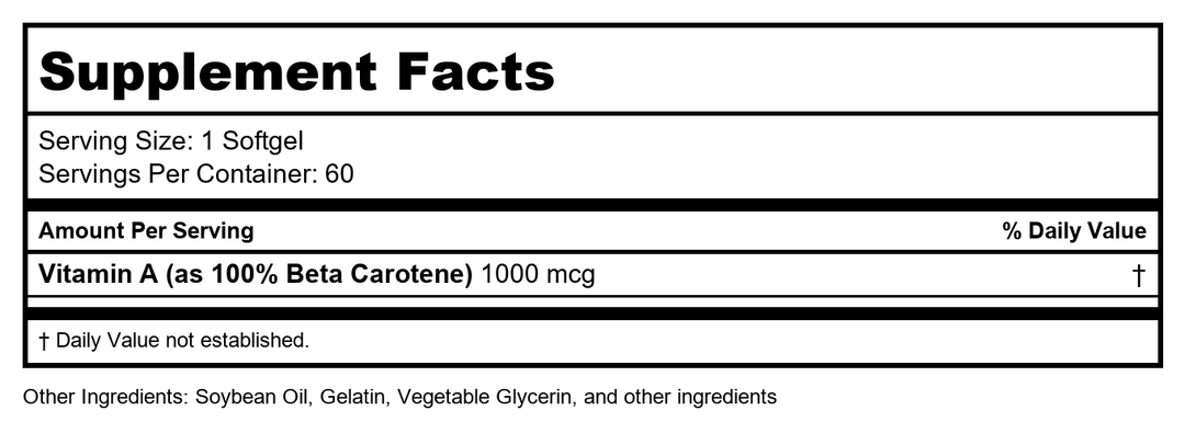 Cardiovascular Research / Ecological Formulas Beta Carotene 60 Softgels - Supplement Facts panel