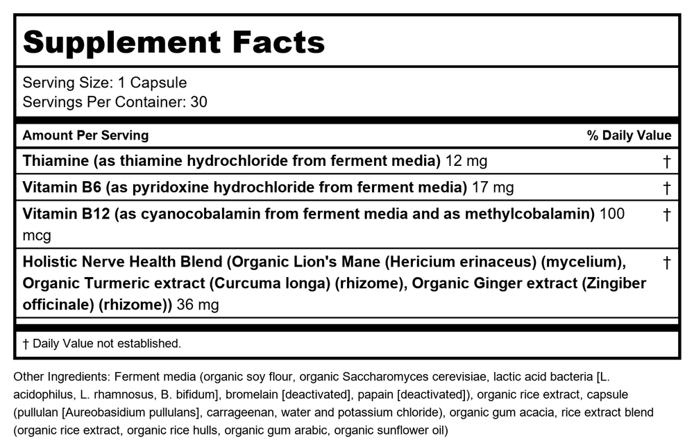 New Chapter Holistic Nerve Health 30 Vcaps - Supplement Facts panel
