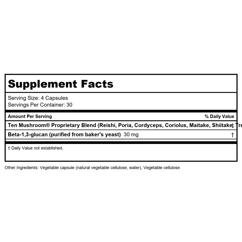 EcoNugenics Ten Mushroom Formula 120 Vcaps - EQ0022 - - Supplement Facts panel