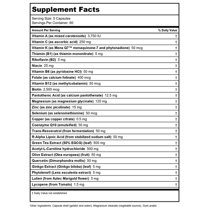 Biotics Research VasculoSirt 300 Capsules - Supplement Facts panel