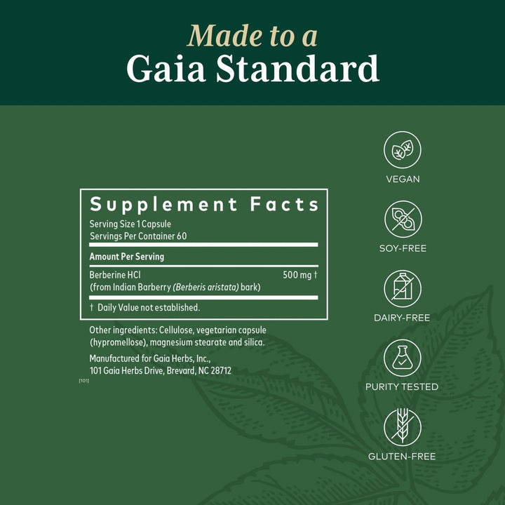 Gaia Pro Berberine Metabolic 60 Capsules - Supplement Facts panel