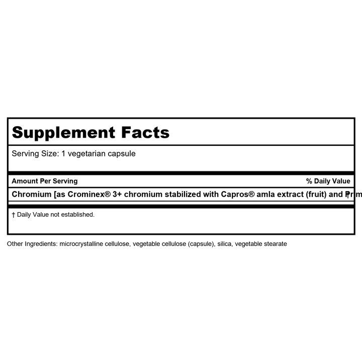 Life Extension Optimized Chromium with Crominex 3+ 60 Vcaps - 2 Pack - Supplement Facts panel