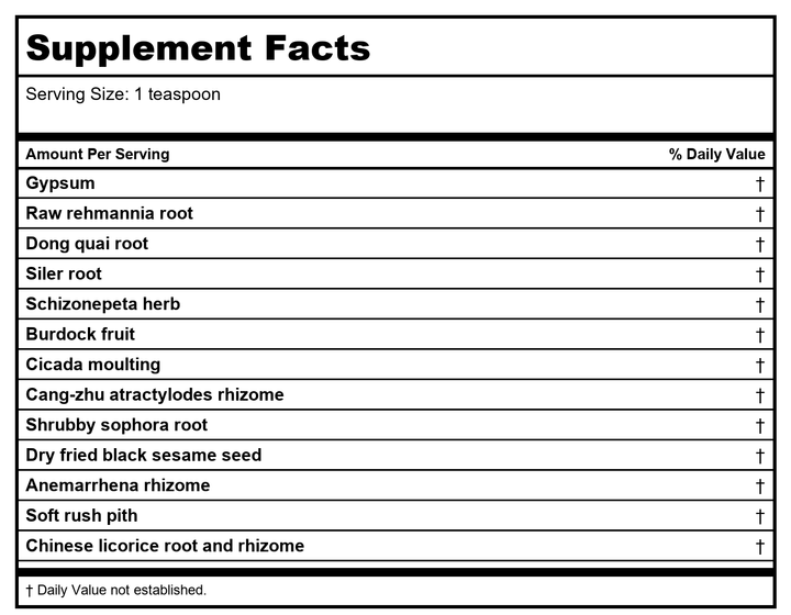 Kan Herb Traditionals Derma Wind Release 2oz - Supplement Facts panel