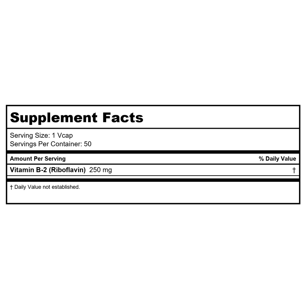Nature's Life Vitamin B-2 250mg 50 Vcaps - Supplement Facts panel