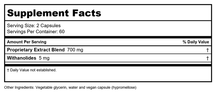 Gaia Pro Ashwagandha 700 120 Vcaps - Supplement Facts panel