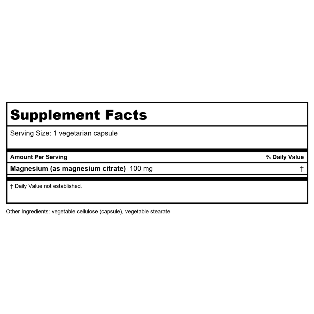 Life Extension Magnesium Citrate 100 Vcaps - Supplement Facts panel