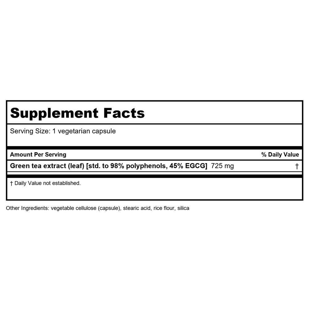 Life Extension Mega Green Tea Extract Lightly Caffeinated 100 Vcaps - Supplement Facts panel
