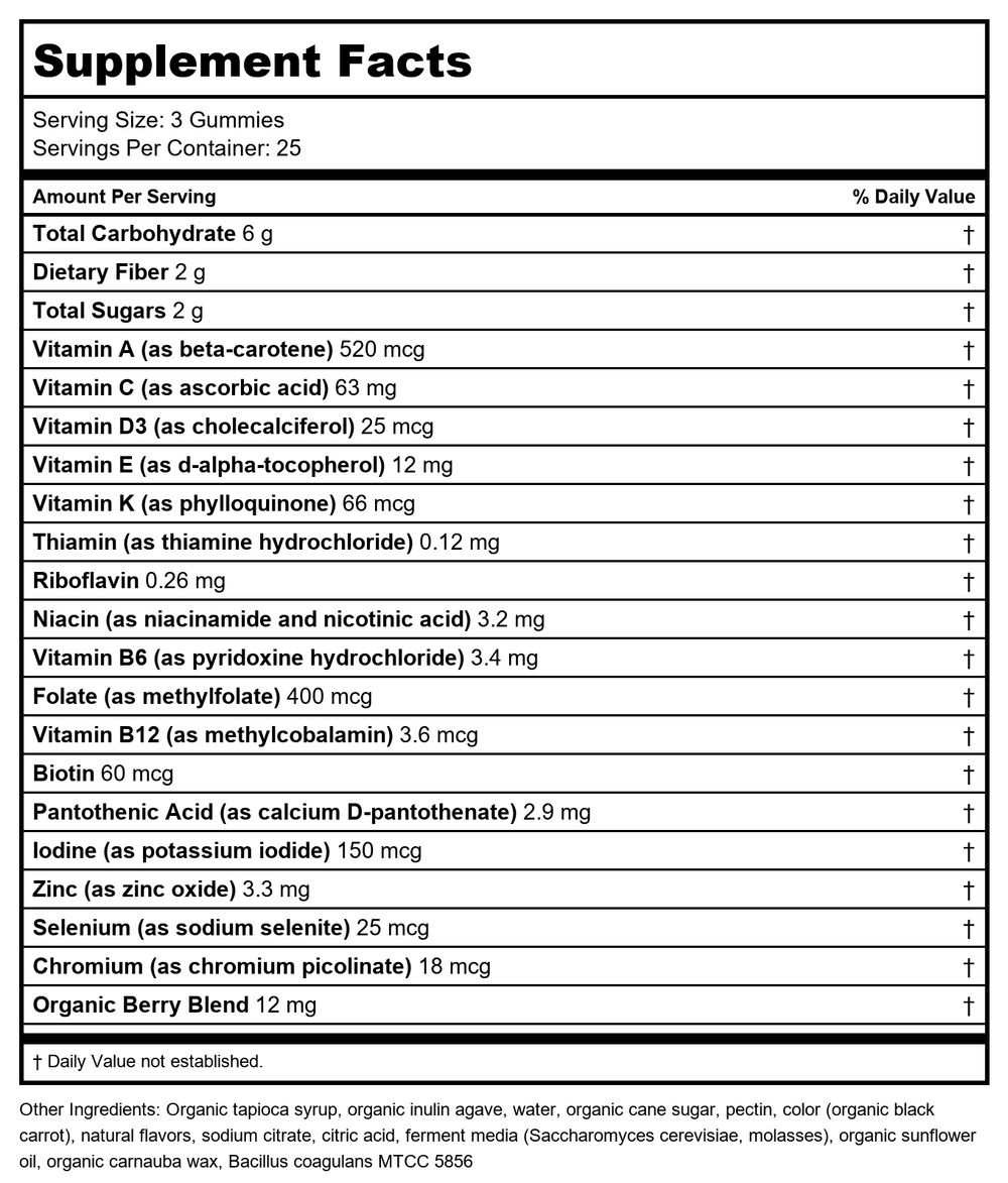 New Chapter Women's Multivitamin Gummies 75 Count - Supplement Facts panel