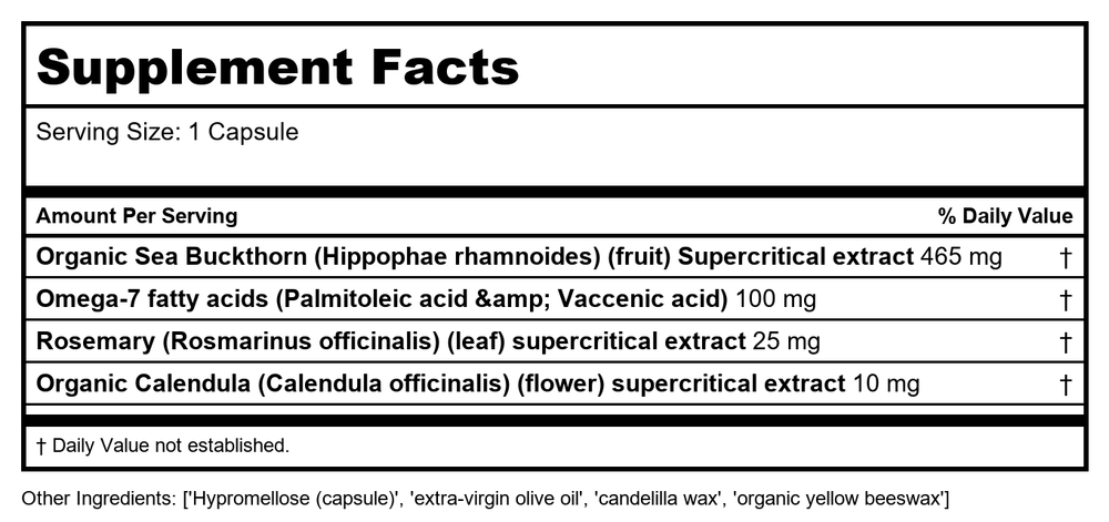 New Chapter Supercritical Omega 7 with Sea Buckthorn 60 Vcaps - Supplement Facts panel
