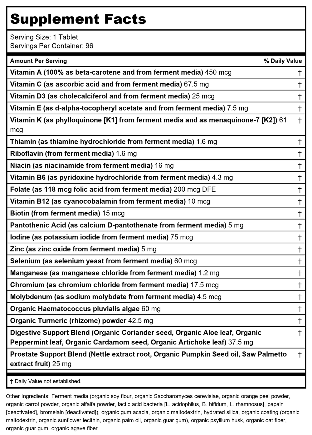 New Chapter - One Daily Every Man's Multivitamin 55+ - 96 Vegetarian Tablets - Supplement Facts panel
