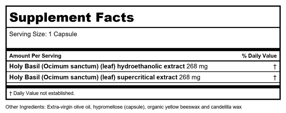 New Chapter - Holy Basil Force - 120 Vegetarian Capsules - Supplement Facts panel