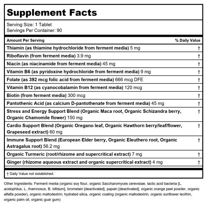 New Chapter - Fermented Coenzyme B Complex - 90 Vegetarian Tablets - Supplement Facts panel