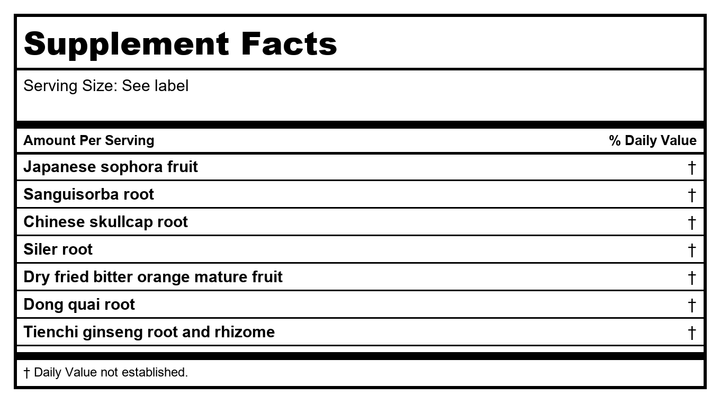 Kan Herb Traditionals Sophora Support 120 Tablets - Supplement Facts panel