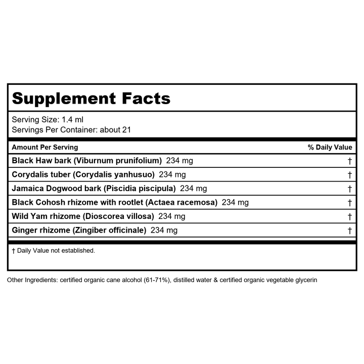 Herb Pharm Cramp Care 4oz - Supplement Facts panel