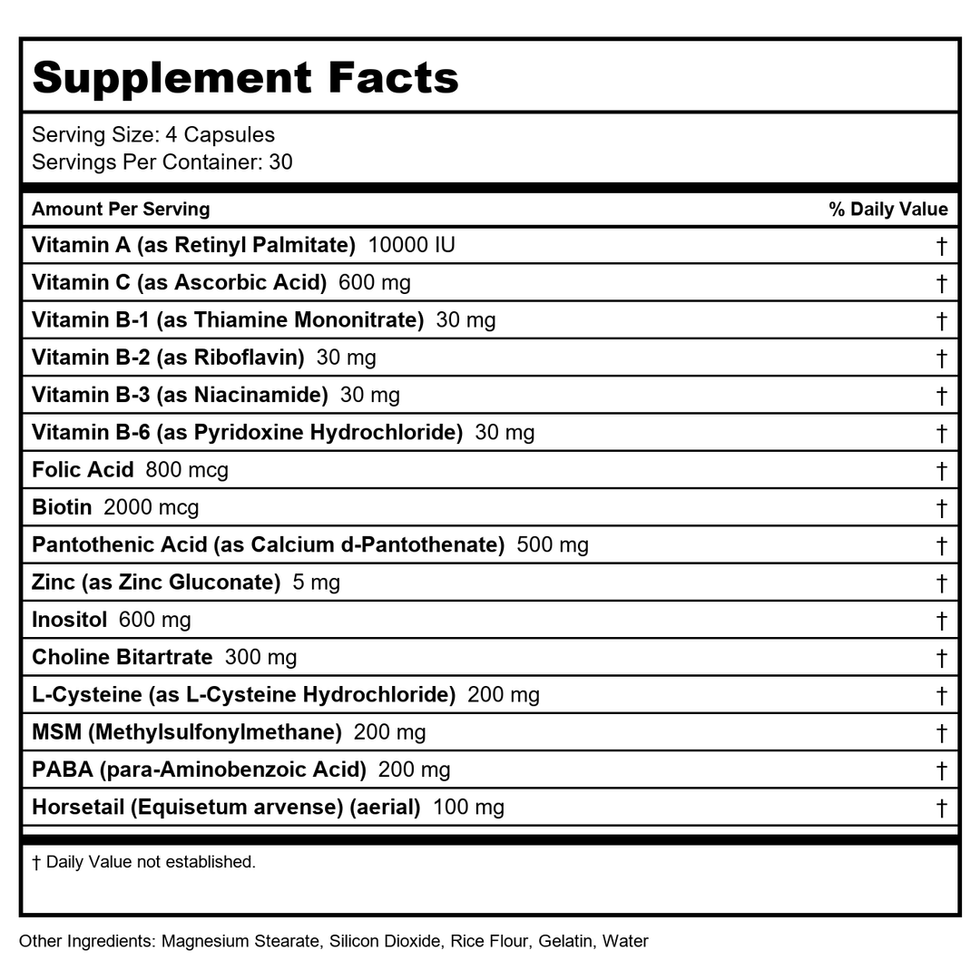 Lifetime Supreme Vital Hair 120 Capsules - Supplement Facts panel