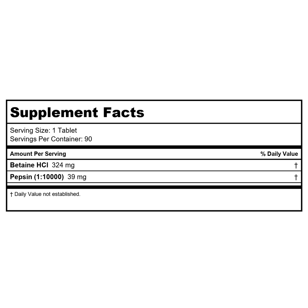 Thompson - Betaine HCl with Pepsin - 90 Tablets - Supplement Facts panel