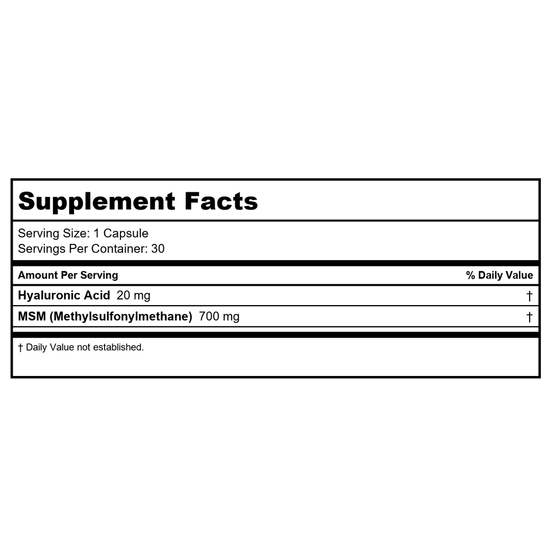Thompson - Hyaluronic Acid MSM - 30 Capsules - Supplement Facts panel