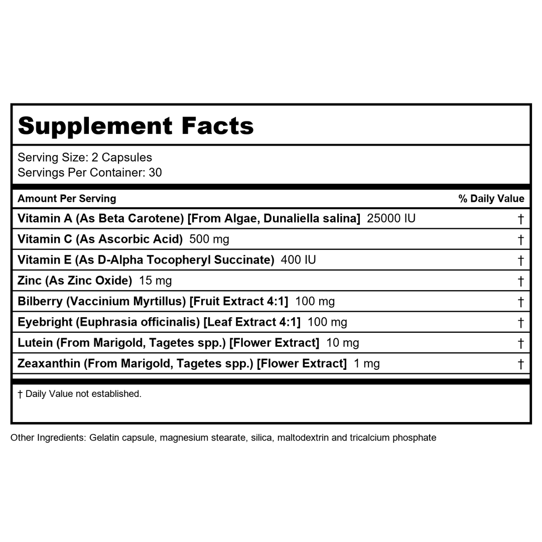LifeTime Vitamins - Brite Eyes Eye Health Formula - 60 Capsules - Supplement Facts panel