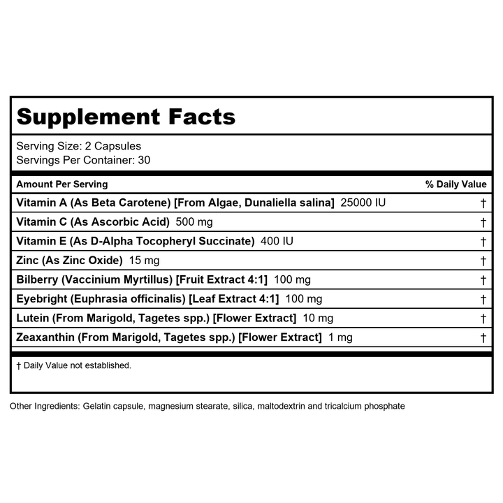 LifeTime Vitamins - Brite Eyes Eye Health Formula - 60 Capsules - Supplement Facts panel