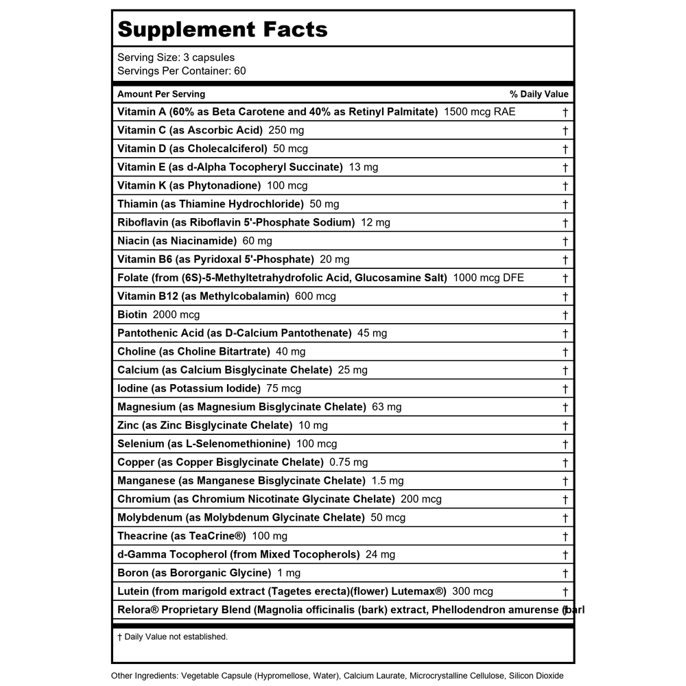 LifeTime Vitamins - Calm & Calmer - 60 Capsules Contains Magnolia Bark - Supplement Facts panel