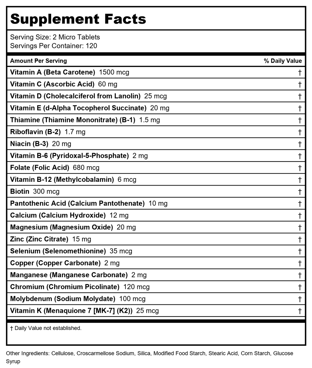 Nature's Life - Mighty Mini Vite Mirco Tablets Multivitamin - 240 Tablets - Supplement Facts panel