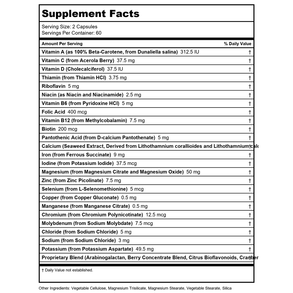 D'Adamo Exakta 120 Vcaps - Supplement Facts panel