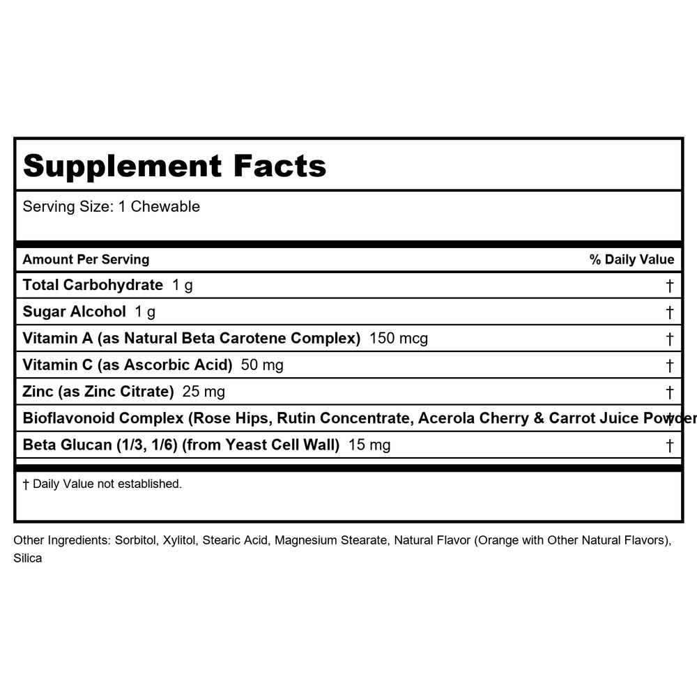Kal - Dinosaurs Immuno-Raptor Immune Support For Kids Orange - 60 Chewables - Supplement Facts panel