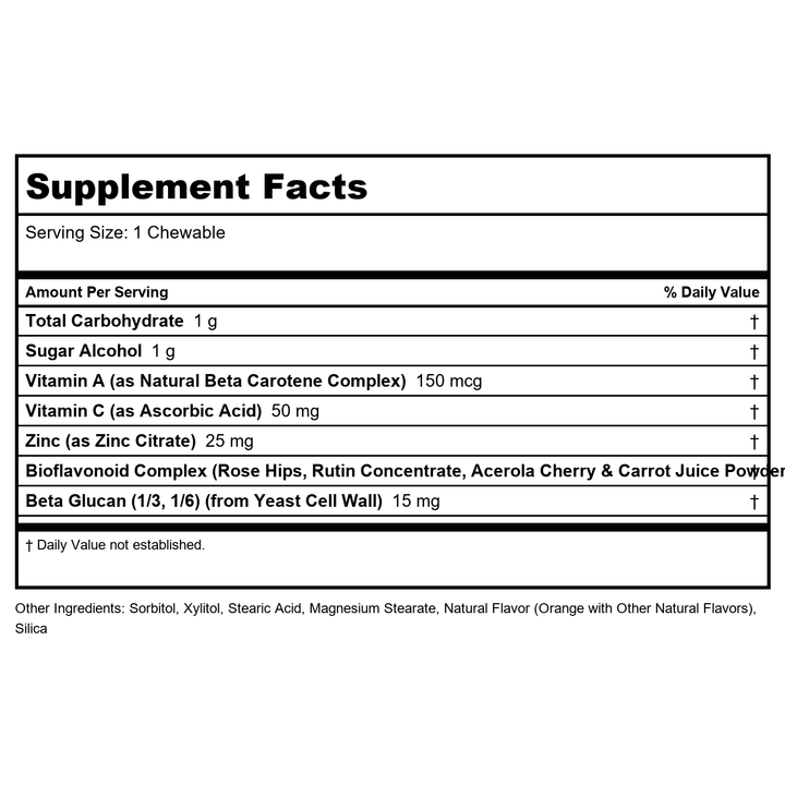 Kal - Dinosaurs Immuno-Raptor Immune Support For Kids Orange - 60 Chewables - Supplement Facts panel