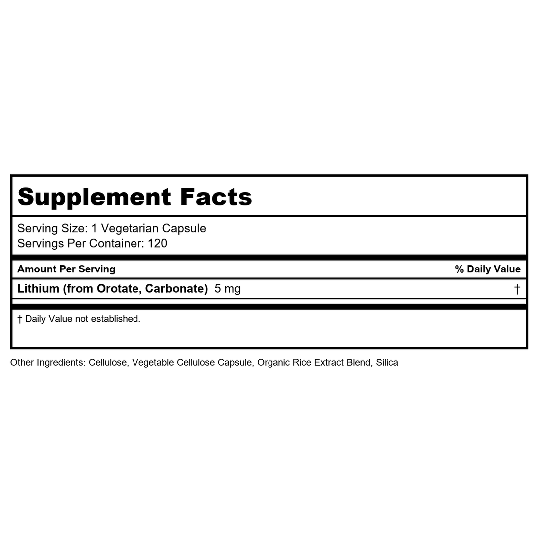 Kal - Lithium Orotate 5 mg. - 120 Vegetable Capsule(s) - Supplement Facts panel