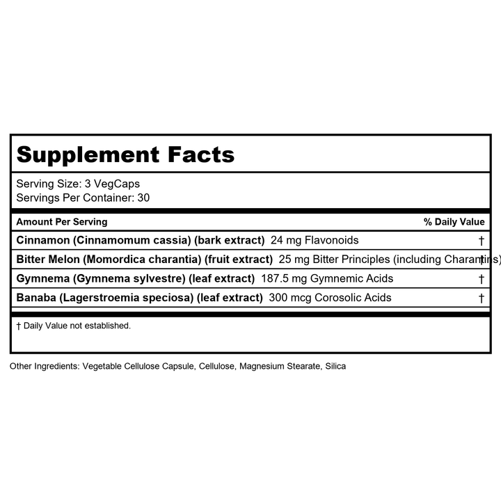 Solaray - Blood Glucose Success - 90 Vegetarian Capsules - - Supplement Facts panel