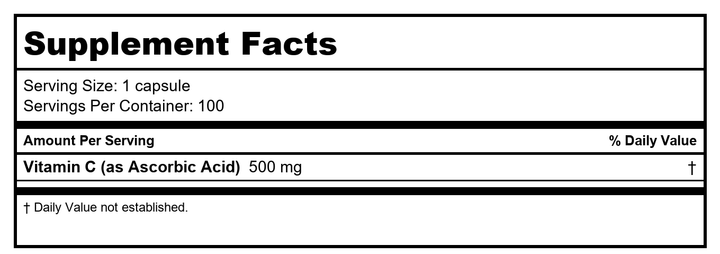 Solaray - Vitamin C 500 mg. - 100 Capsules - Supplement Facts panel