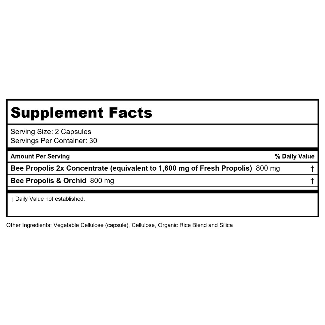 Honey Gardens - Premier One Bee Propolis for Immune Support - 60 Capsules - Supplement Facts panel