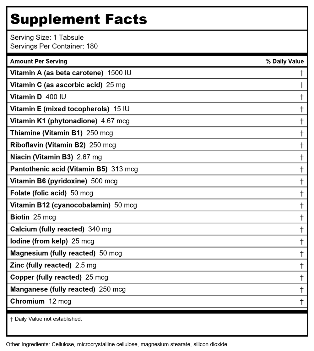 Perque - Life Guard Mini Multivitamin/Multimineral - 180 Tabsule(s) - Supplement Facts panel