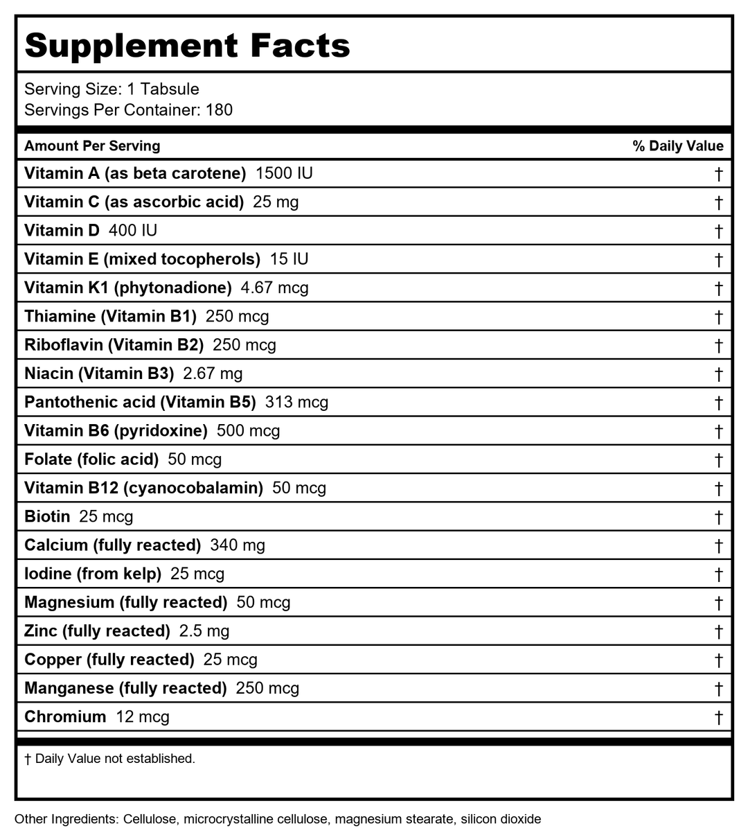 Perque - Life Guard Mini Multivitamin/Multimineral - 180 Tabsule(s) - Supplement Facts panel